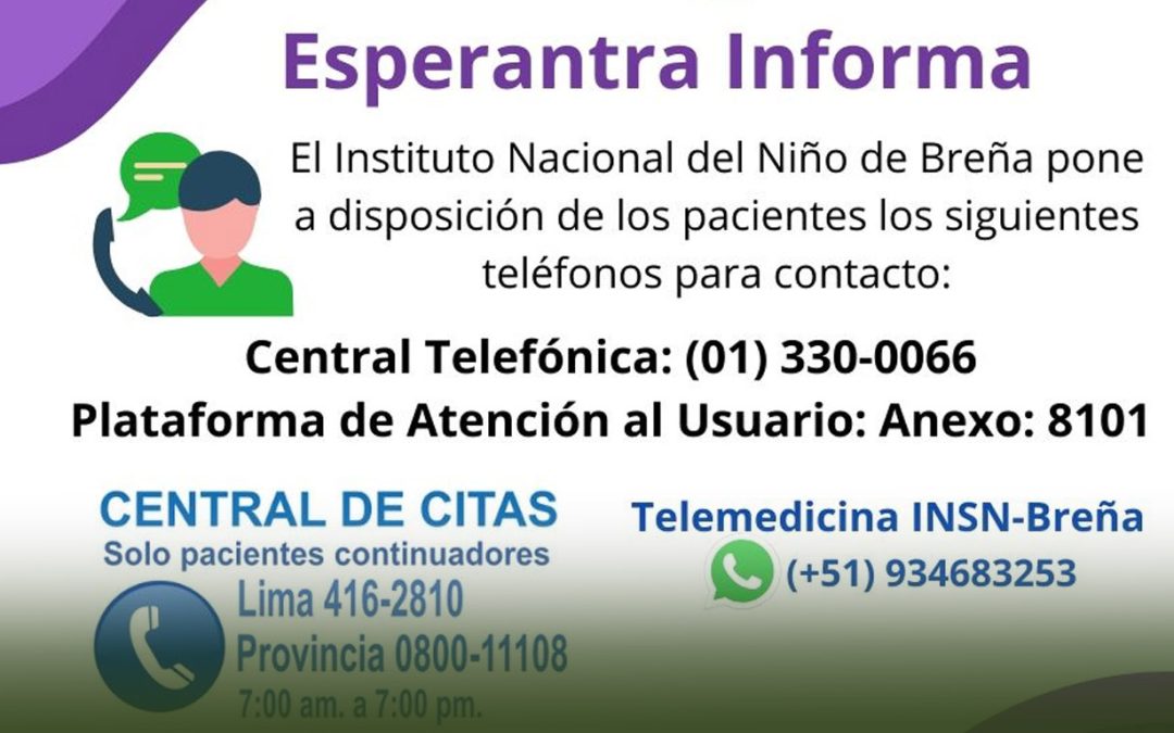 INSN-BREÑA pone a disposición de los pacientes teléfonos para consultas.