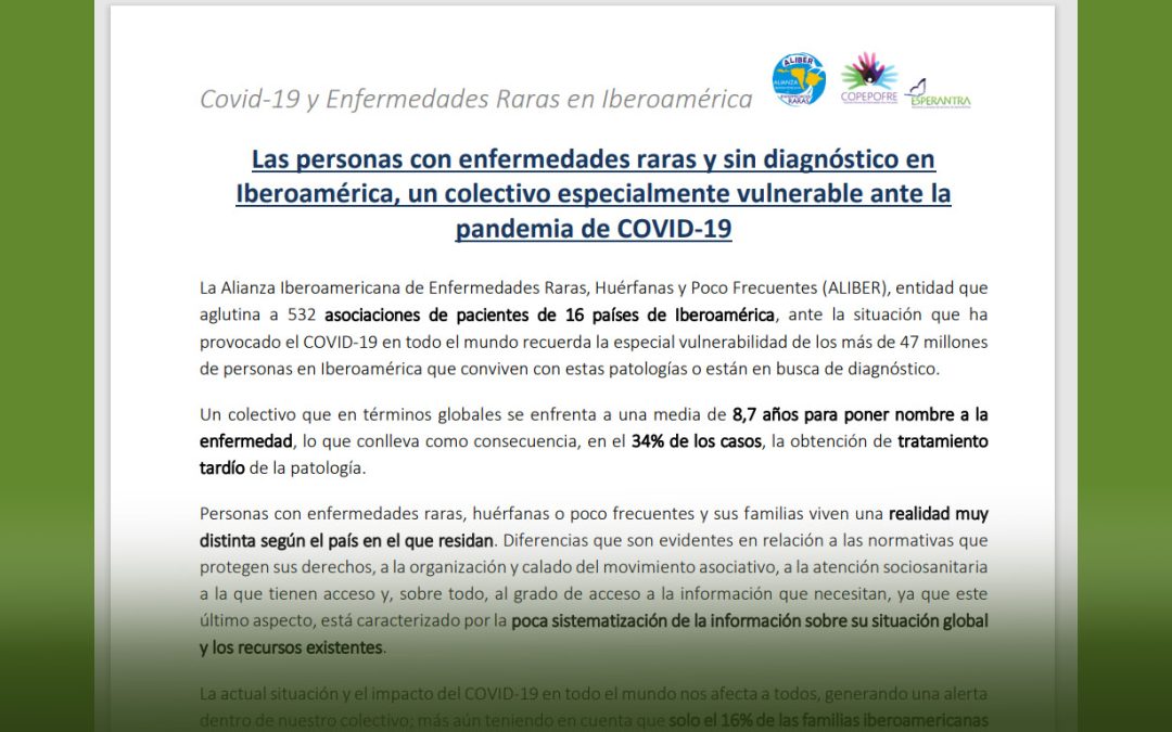 Covid-19 y Enfermedades Raras en Iberoamérica – ALIBER Y COPEPOFRE