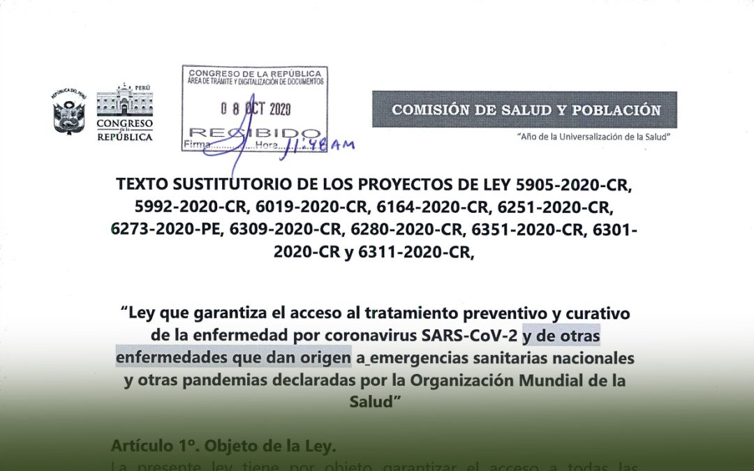 Ley que garantiza el acceso a tratamiento preventivo y curativo de la enfermedad SARS-COV-2 y de otras enfermedades que dan origen a emergencias sanitarias