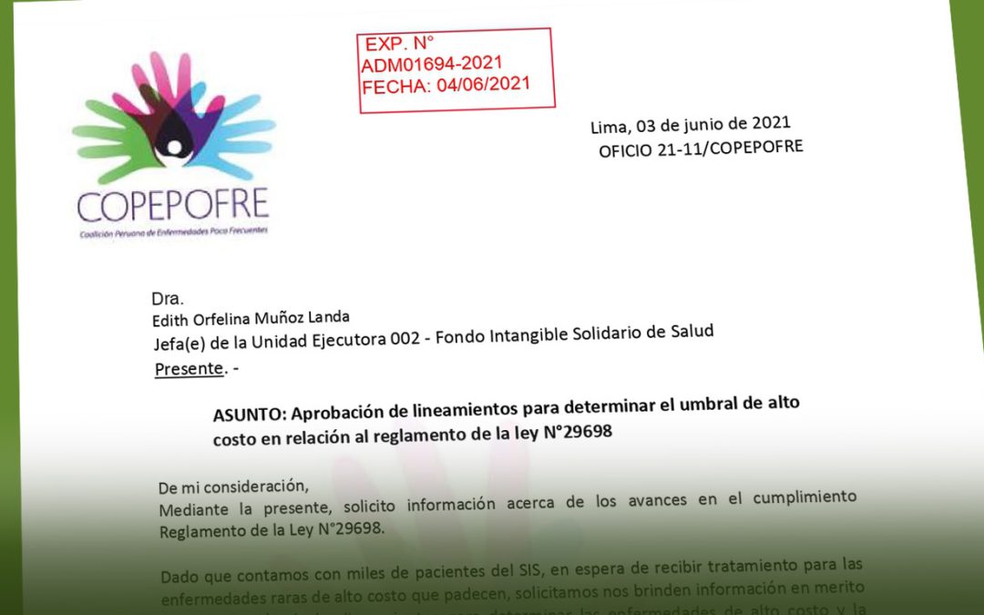 Solicitud a la jefa de la unidad ejecutora del FISSAL el alineamiento de la ley N°29698 para los pacientes con enfermedades raras