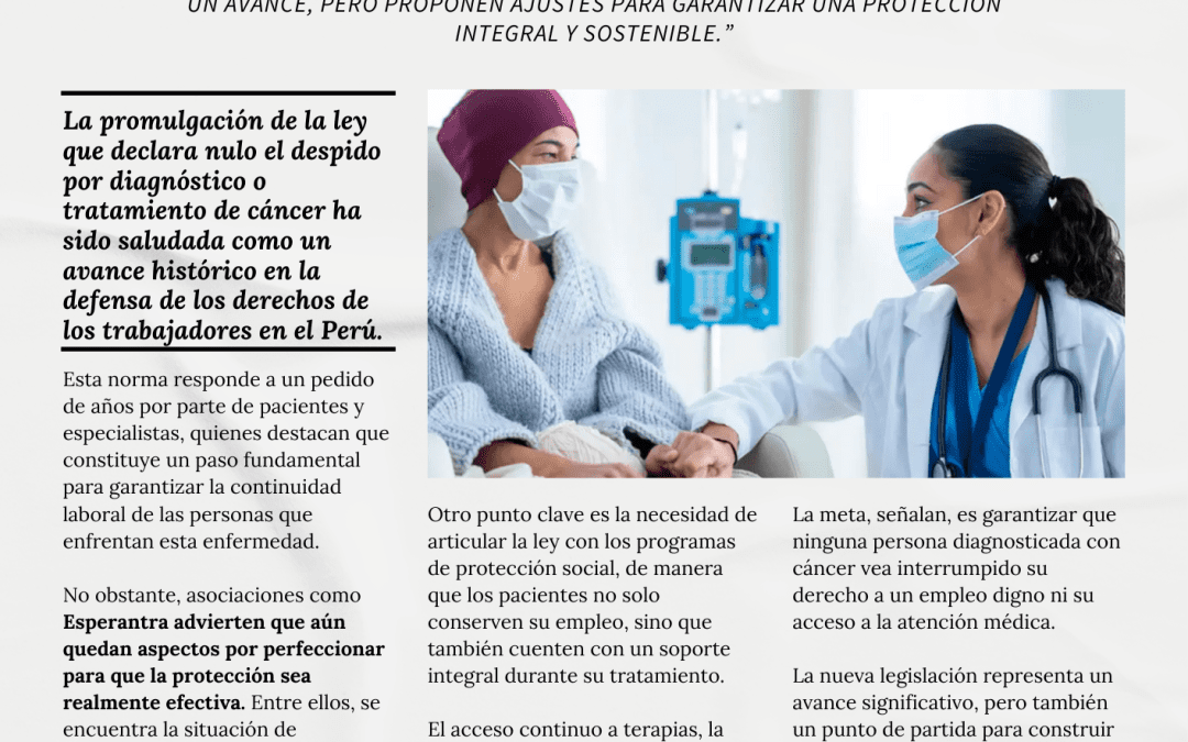 Advierten limitaciones de la ley que impide despido de los trabajadores con cáncer